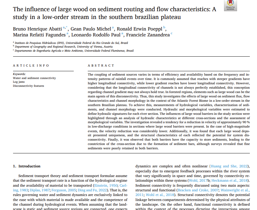 Figura da publicação: The influence of large wood on sediment routing and flow characteristics